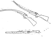 Рис. 107. Колебания ружья при выстреле (для ясности преувеличено).