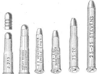 Рис. 36. Типичные патроны охотничьих малопульных винтовок