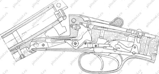Рис. 72. Схема расположения деталей ударного механизма, смонтированного в коробке ружья «ИЖ-54»